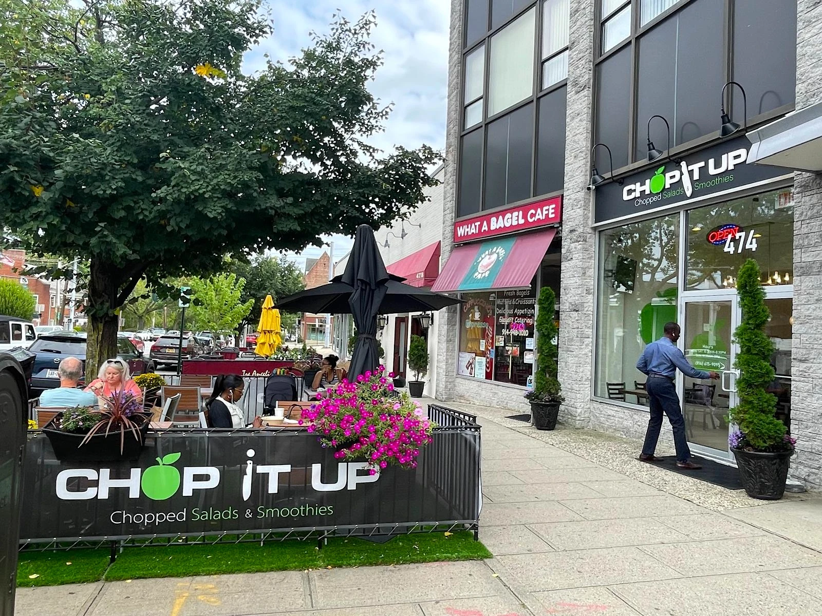 Chop It Up storefront with outdoor seating on Mamaroneck Ave